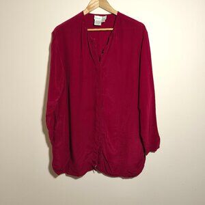 Daniel Field 100% Silk Hidden Button Front Tunic Top sz L Dark Red Lux Classic